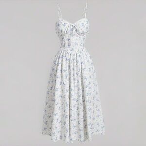 Blue and white floral midi dress